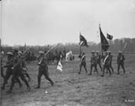 Saluting Colours, 54th Inf, Bn - 'Inspection of 4th Cdn Div. by King Albert of Belgium.' March 1919 Mar. 1919