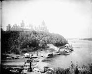 Parliament Hill from the Ottawa River showing entrance to the Rideau Locks [after 1889].