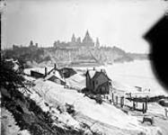 Parliament Buildings from Nepean Point showing Canal Entrance Bay March, 1900.