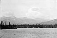 Tent City - Lake Beauvert - Old Man Mountain, Jasper Park, Grand Trunk Pacific Railway July, 1914.