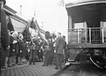 [Arrival of T.R.H. The Duke and Duchess of Cornwall and York at Stuart Street Station, Hamilton, Ont.] October 14, 1901.