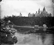 Parliament Hill from rear showing Rideau Canal Locks and Entrance Bay ca. 1880