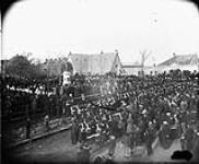 Military celebration around Sharpshooters' Monument ca. 1888.