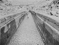 Large flumes & sluices: - Bullion flumes 6' wide and 5' high, lined along the bottom with iron rail riffles, Quesnel River, B.C 1938