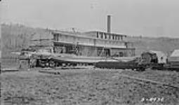 Steamer "Athabaska River" under construction at McMurray, Alberta, 1922