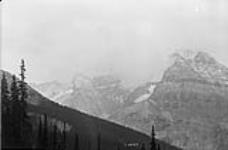Mt. Stephen to right, Cathedral Mountain to left from Burgess Pass near Field, B.C 1921