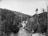Canadian Pacific Railway Survey. Foot of Canyon. River Mississagi near Beacon Hill/Levés du Canadien Pacifique. Pied du canyon. Rivière Mississagi, près de Beacon Hill, au nord du lac Huron Sept. 1876