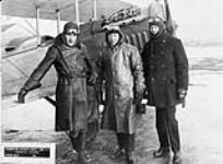 Pilot Ascoti, Chief Engineer F.G. Ericson and Pilot Webster, ready for Test of first Canadian J.N. 4 Machine. Canadian Aeroplanes Ltd., Toronto, 1917 1914-1919