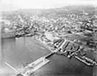 Aerial view of Kingston waterfront, with Lasalle Causeway in foreground 1920