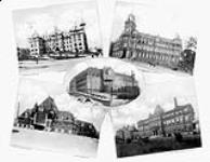 Hôtel de Ville - City Hall; Palais de Justice - Court House; Gare du Pacifique - C.P.R. (Canadian Pacific Railway) Station; Hôtel Dieu; Jeffrey Hale Hospital ca. 1900-1925