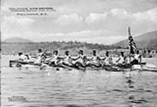 Kelowna War Canoe turning rouund the flag ca. 1912