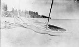 Boat ["Pterodactyl"] on beach, Outer Sturgeon Island, Lake Winnipeg, Man. 1890 1890