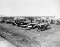 Line up of American Abell machinery (steam engines and separators). Warehouse Yard, c.1910. [Winnipeg, Man.] ca. 1910
