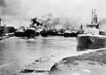 Ships awaiting passage through the Welland Canal Oct. 1928