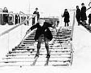 Skiing down steps, Mount Royal, Que., c. 1925
