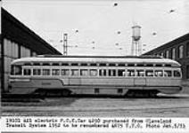 All electric P.P.C. Car 4250 purchased from Cleveland Transit System 1952, to be renumbered 4675 T.T.C. Jan. 5, 1953 5 Janvier 1953.