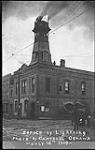 Town Hall Clock on fire, struck by lightning, [Oshawa, Ont.] July 16th, 1909