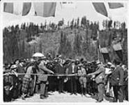 Cutting of ribbon, Banff-Windermere road, Kootenay National Park, [B.C.] July 1923