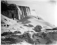 [Tourists climbing snow hills towards Niagara Falls, Ont.] [c. 1890]