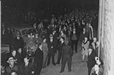 Strike, Valleyfield, P.Q. (Thousands of Valleyfield citizens gather outside City Hall to cheer their union speakers [1952]