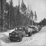 Hauling logs by truck in place of horses on Gillies Bros. Coulonge Limit, north of Otter Lake, Quebec Jan. or Feb. 1949