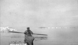 Noonesweetik in his kayak - 10 miles of shore east of Dorset June 1924.