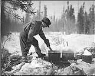 Warden Dempsey cooking dog feed at the Ninishith hills camp 3 April 1933