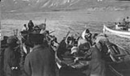 Whale boats landing at Pangnirtung 1936