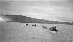 Whaling fleet - motor boats on towline during whaling expedition 1936