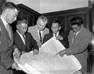 Left to right: George Koneak, Fort Chimo, Que.; Shinuktuk, Rankin Inlet, N.W.T.; John G. Diefenbaker, Prince Rupert, Sask.; Jean Ayaruark, Rankin Inlet, N.W.T.; Abraham Ogpik, Aklavik, N.W.T. In Ottawa, Ontario, Canada, May 1959 May 1959.