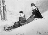Dufferin children, Hermoine and Helen, on toboggan 1878.