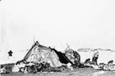 Copper Eskimo double tent made of Caribou skin, for two families, bank of Kogaryuak River, about 18 miles east of Coppermine River, NWT,Coronation Gulf. Stefansson-Anderson Arctic Expedition 1908-1912, 10 am 25 May 1911.