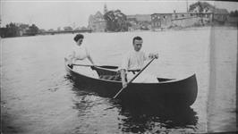 Canoeing on the Mississippi River. Man in bow of canoe is John Gillies 1908