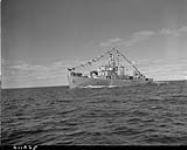 H.M.C.S. BELLEVILLE under way; shot taken 60 degrees on bow 23 Ot. 1943