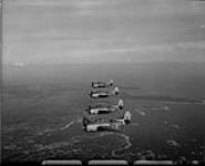 A 4 'AVENGER' aircraft formation of VU-32 Squadron in flight over coastline. Nova Scotia, 24 Sept. 1954 24 SEPT. 1954