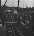 German Prisoners of War unloading bags of dried potatoes 2 June 1945