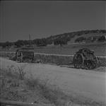 Horse drawn enemy field guns destroyed alongside the road 12 July 1943
