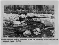 Spring break-up showing ice from Athabaska River pushed up Horse River to the Abasands plant. McMurray (vic.), Alberta, 1943 1943