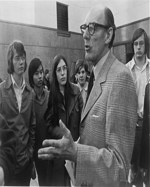 Hon. Robert L. Stanfield talking with a group of students n.d.