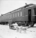 Children from remote areas arriving by dogsled at school train operated by Ontario Department of Education n.d.