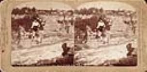 S.J. Dixon en train de traverser les rapides de Whirlpool sur un câble métallique de 7/8 de pouce 17 July 1891