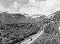 View of the mountains in Banff National Park Sept. 1945