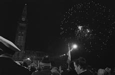 New Year's Eve on Parliament Hill. Fireworks in progress 31 December 1967.