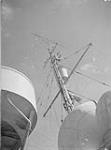 Foremast of H.M.C.S. PRINCE DAVID, showing radio antennas, R.D.F. loop antenna, and Yagi radar antenna 1941