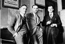 Group of men, probably in the offices of Canadian Hungarian News. (L-R): Mihalyfi Istvan, Gusztav Nemes, Tarro Imre Feb. 5, 1927