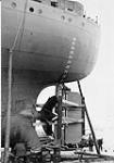 Pictou wartime shipbuilding. Stern of ship in drydock 1942 - 1943