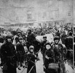 Jour du grand marché durant une tempête de neige ca. 1888