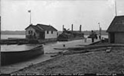 Government Dredge & crew arriving to construct new wharf, Muskoka Lakes ca. 1908