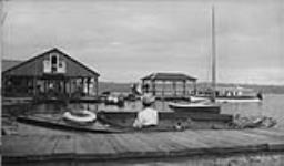 The arrival of the Port Sandfield Baseball Team, Elgin House Wharf, Muskoka Lakes 23 July 1908