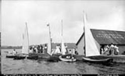 Regatta, getting ready for the dinghy sailing race, Lake Joseph, Muskoka Lakes 1908
